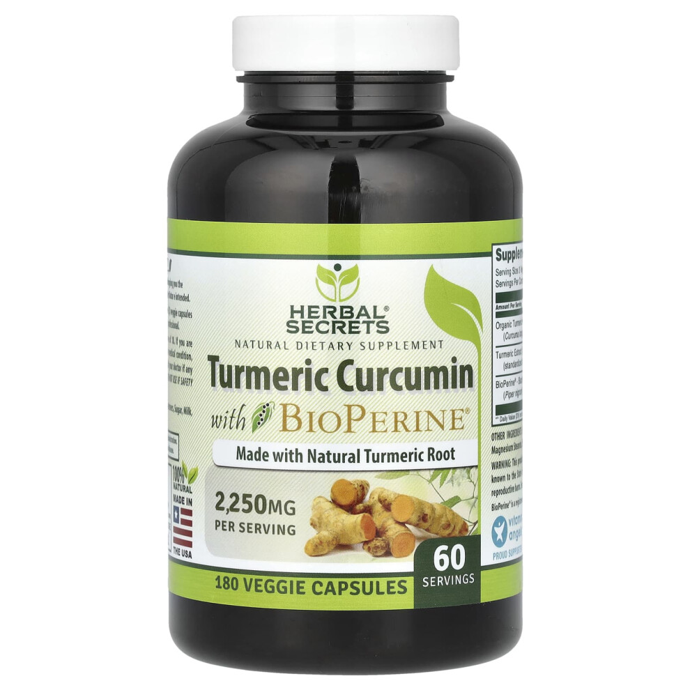 Herbal Secrets , Turmeric Curcumin With Bioperine, 2,250 Mg, 180 Veggie Capsules (750 Mg Per Serving)
