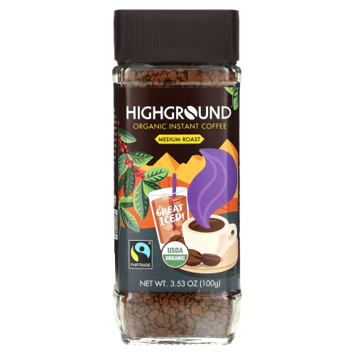 Highground Coffee, Café Instantané Bio, Torréfaction Moyenne, 3,53 oz (100 g)
