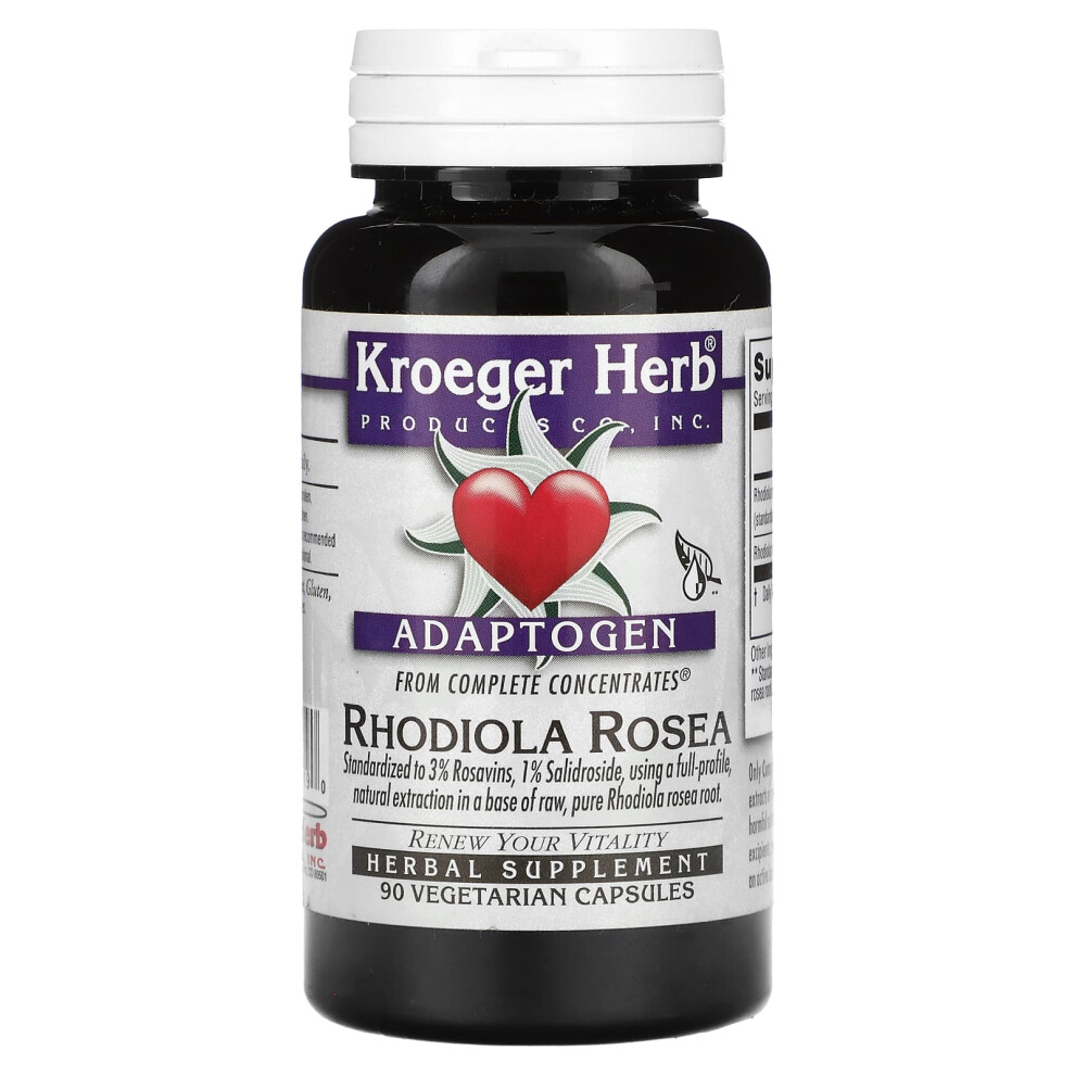Kroeger Herb Co , Adaptogen, Rhodiola Rosea, 90 Vegetarian Capsules