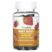 Lifeable, Rote Bete + Sauerkirsch-Extrakt Gummis, Natürliche Beere, 500 mg, 60 Gummis (250 mg pro Gummibärchen)