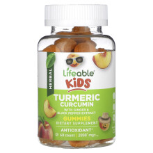 Lifeable, Kinder Kurkuma Curcumin Gummis, Natürlicher Pfirsich, 2.000 mg, 60 Gummis (1.000 mg pro Gummibärchen)