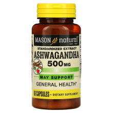 Mason Natural, Standardisierter Extrakt Ashwagandha, 500 mg, 60 Kapseln