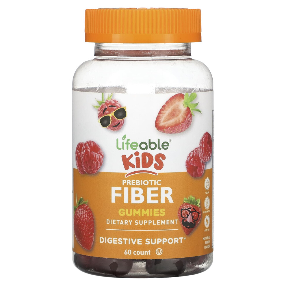 Lifeable , Kids Prebiotic Fiber Gummies, Natural Berry, 60 Gummies