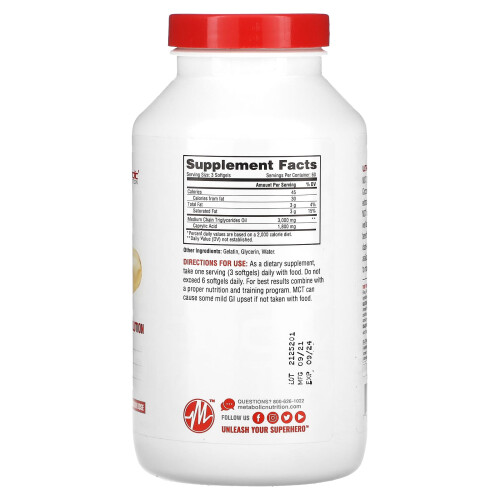 Metabolic Nutrition, MCT 3000, 1,000 mg, 180 Softgets 1