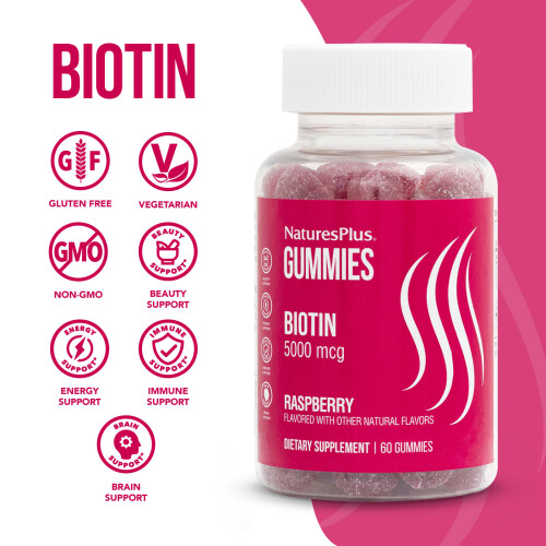 NaturesPlus, Biotin Gummis, Himbeere, 5.000 mcg, 60 Gummis 2