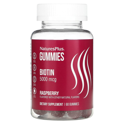 NaturesPlus, Biotin Gummis, Himbeere, 5.000 mcg, 60 Gummis