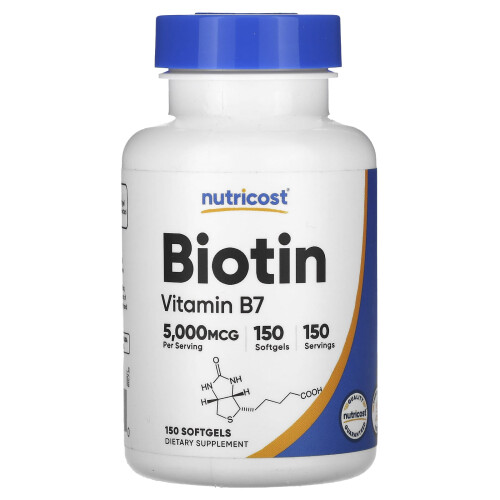 Nutricost, Biotin, 5.000 mcg, 150 Weichkapseln