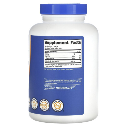 Nutricost, Huile de Coco Vierge Extra, 1 000 mg, 240 gélules 1