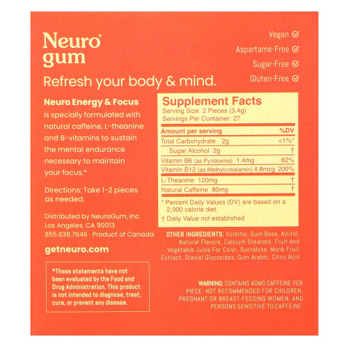 NeuroGum, Energy & Focus, Cinnamon, 6 Packs, 9 Pieces Each 2