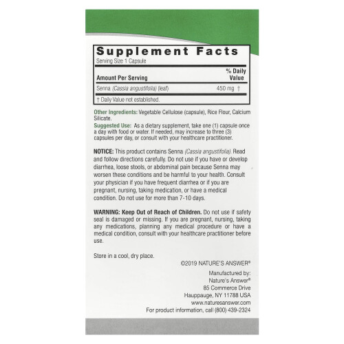 Nature's Answer, Sennes, 450 mg, 90 Vegetarische Kapseln 1