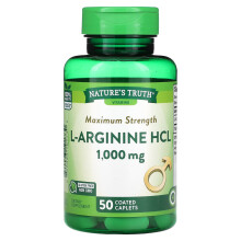Nature's Truth, Vitamine, Maximale Stärke L-Arginin HCL, 1.000 mg, 50 Überzogene Kapseltabletten