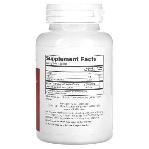 Protocol for Life Balance, Borage/GLA, 1.000 mg, 60 Softgels 1