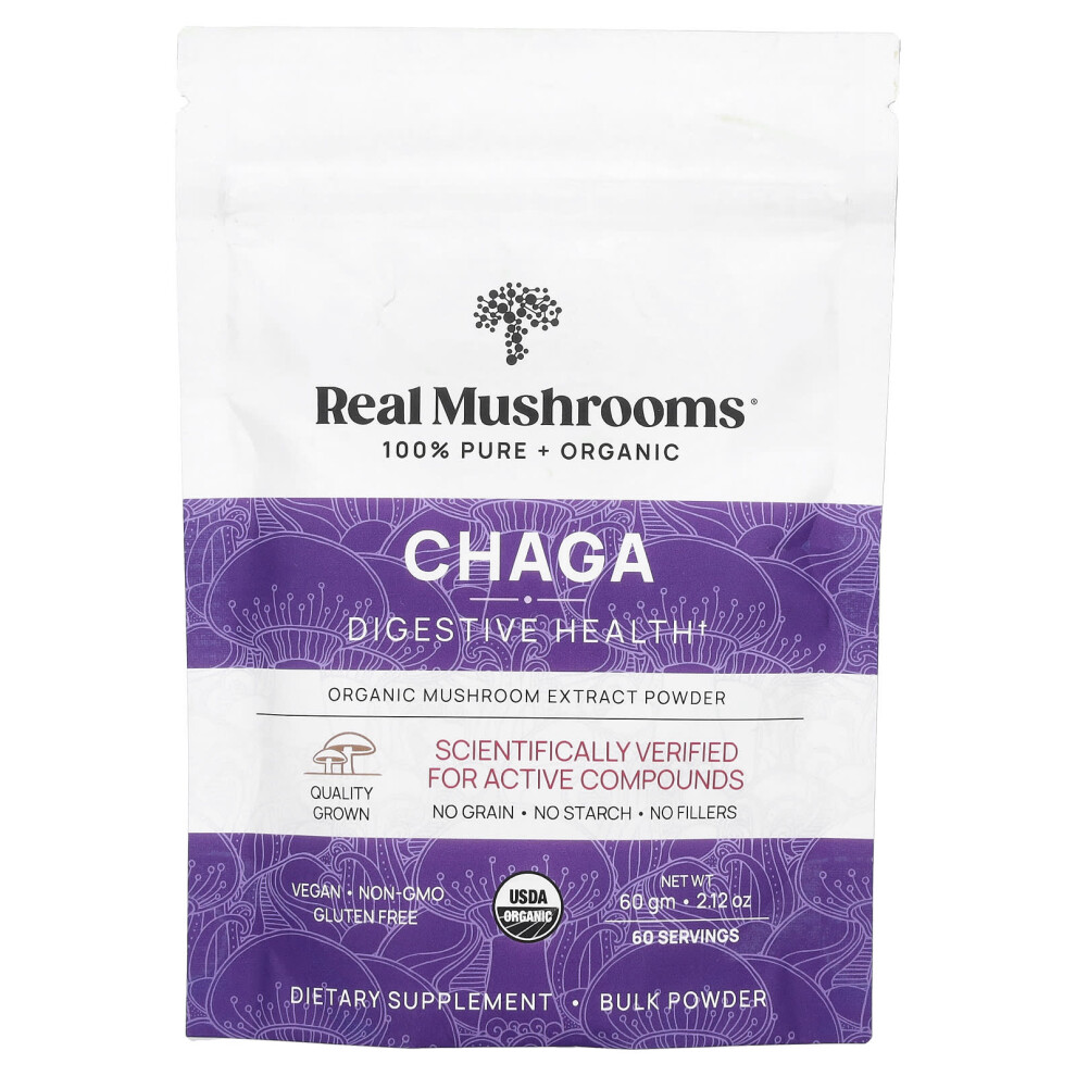 Real Mushrooms Grain Chaga, Organic Mushroom Extract Powder, 2.12 Oz (60 G)