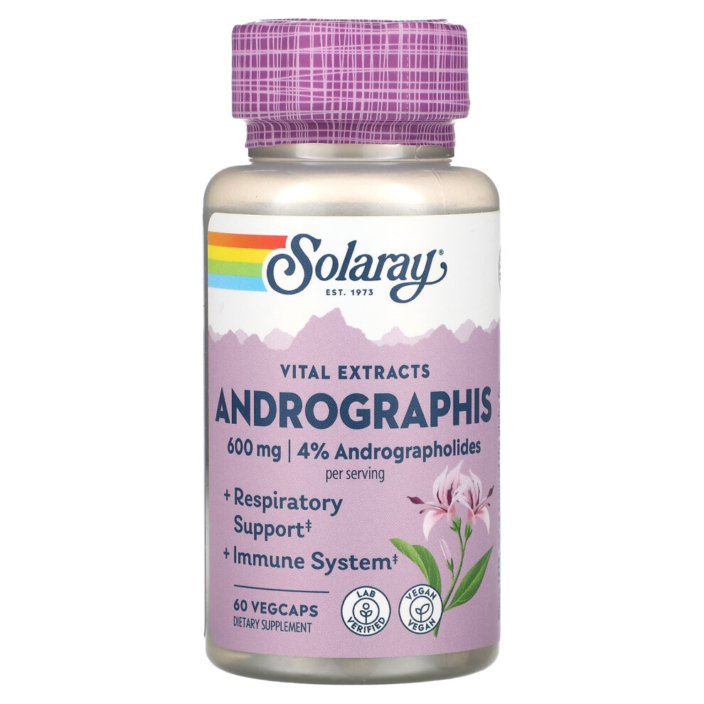 Solaray , Vital Extracts, Andrographis, 600 Mg, 60 Vegcaps (300 Mg Per Capsule)
