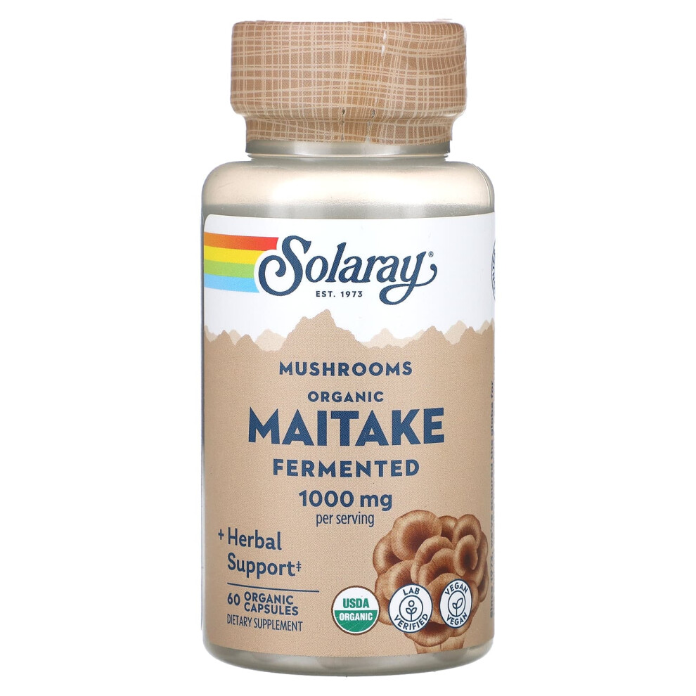 Solaray , Organic, Fermented Maitake Mushrooms, 1,000 Mg, 60 Organic Capsules (500 Mg Per Capsule)