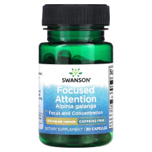 Swanson, Attention Concentrée Alpinia Galanga, Sans Caféine, 300 mg, 30 Gélules