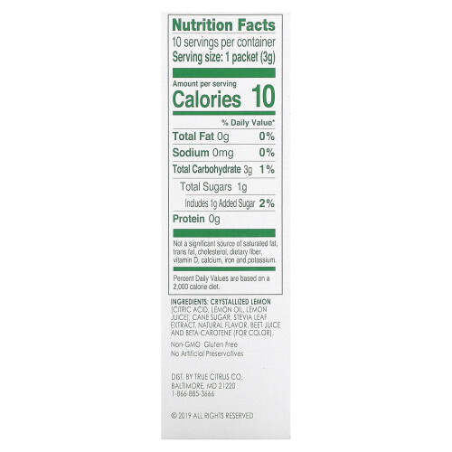 True Citrus, True Lemon, Lemonade, Peach, 10 Packets, 0.11 oz (3 g) Each 1