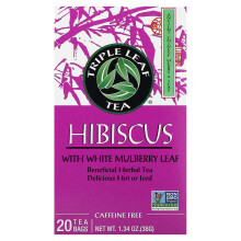 Triple Leaf Tea, Hibiscus avec Feuille de Mûrier Blanc, Sans Caféine, 20 Sachets, 1,34 oz (38 g)