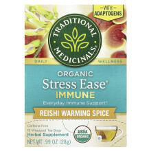 Traditional Medicinals, Apaisant Stress Immunitaire Bio, Épices Réchauffantes au Reishi, Sans Caféine, 16 Sachets de Thé Emballés, 0,99 oz (28 g)