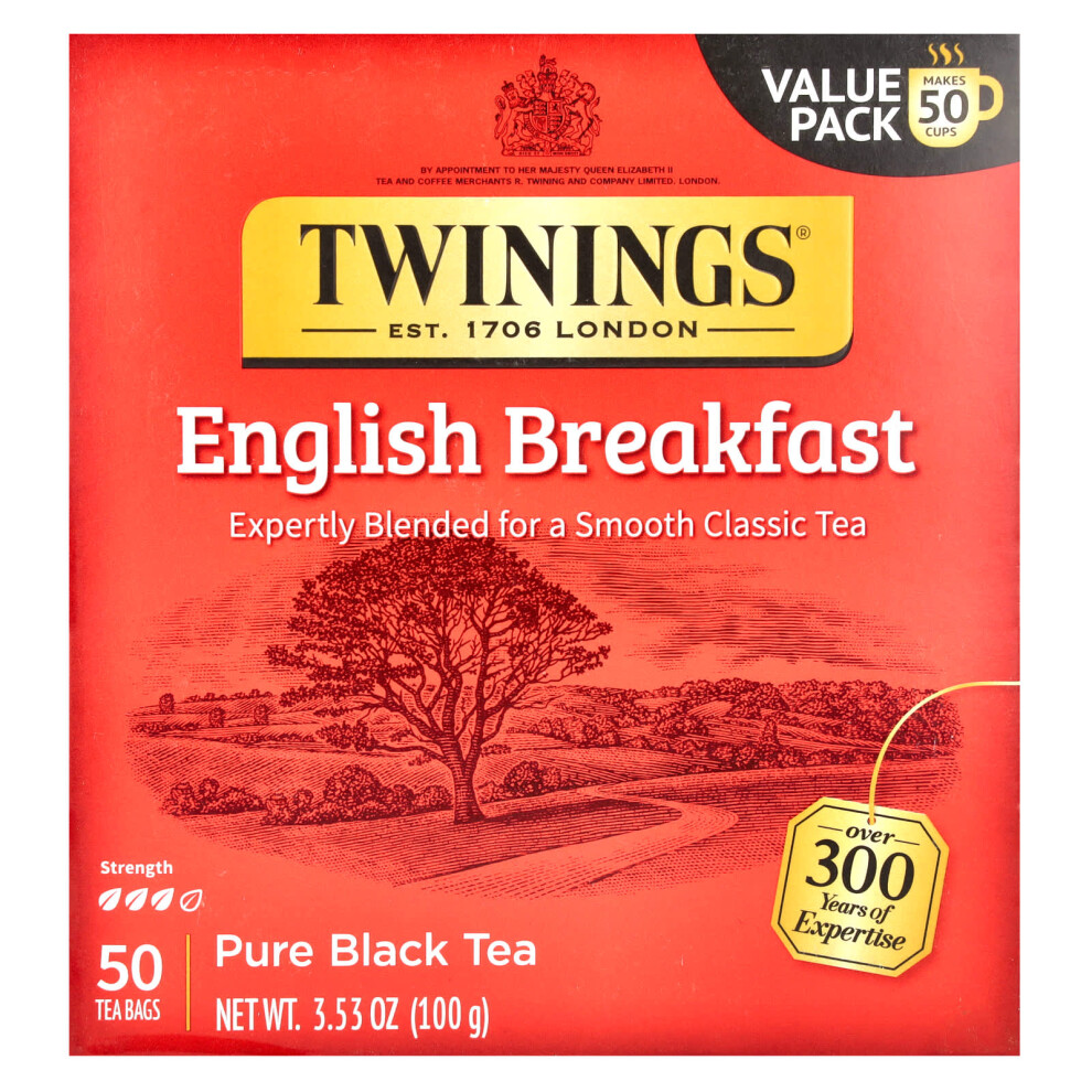 Twinings Pure Tea, English Breakfast, 50 Tea Bags, 3.53 Oz (100 G) Black