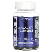 Vitamatic, Ashwagandha Végétalien, Cerise Acidulée Naturelle, 1 500 mg, 60 Gommes (750 mg par Gomme)