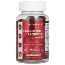 Vitamatic, Gommes de Canneberge + Probiotiques, Canneberge Naturelle, 25 000 mg, 60 Gommes (12 500 mg par Gomme)