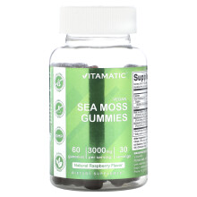 Vitamatic, Gommes de Mousse d'Irlande Végétaliennes, Framboise Naturelle, 3 000 mg, 60 Gommes (1 500 mg par Gomme)