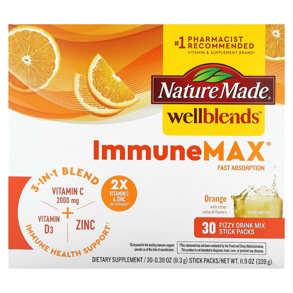 Photos - Vitamins & Minerals Nature Made, Wellblends, ImmuneMax, Orange, 30 Stick Packs, 0.39 oz  Each(11.3 g)