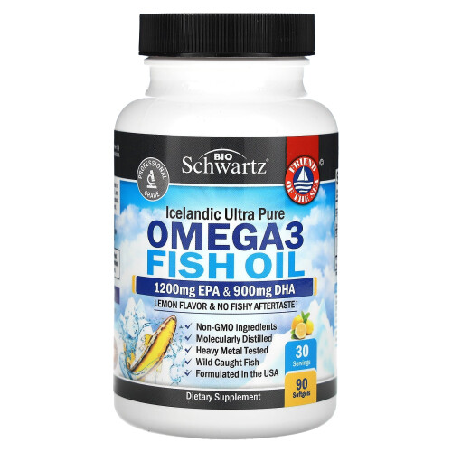 BioSchwartz, Omega 3 Fischöl, Zitrone, 90 Weichkapseln