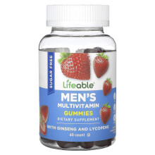 Lifeable, Multivitamines Gummies pour Hommes, Sans Sucre, Fraise Naturelle, 60 Gummies