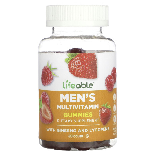 Lifeable, Multivitamines Gummies pour Hommes, Baies Naturelles, 60 Gummies