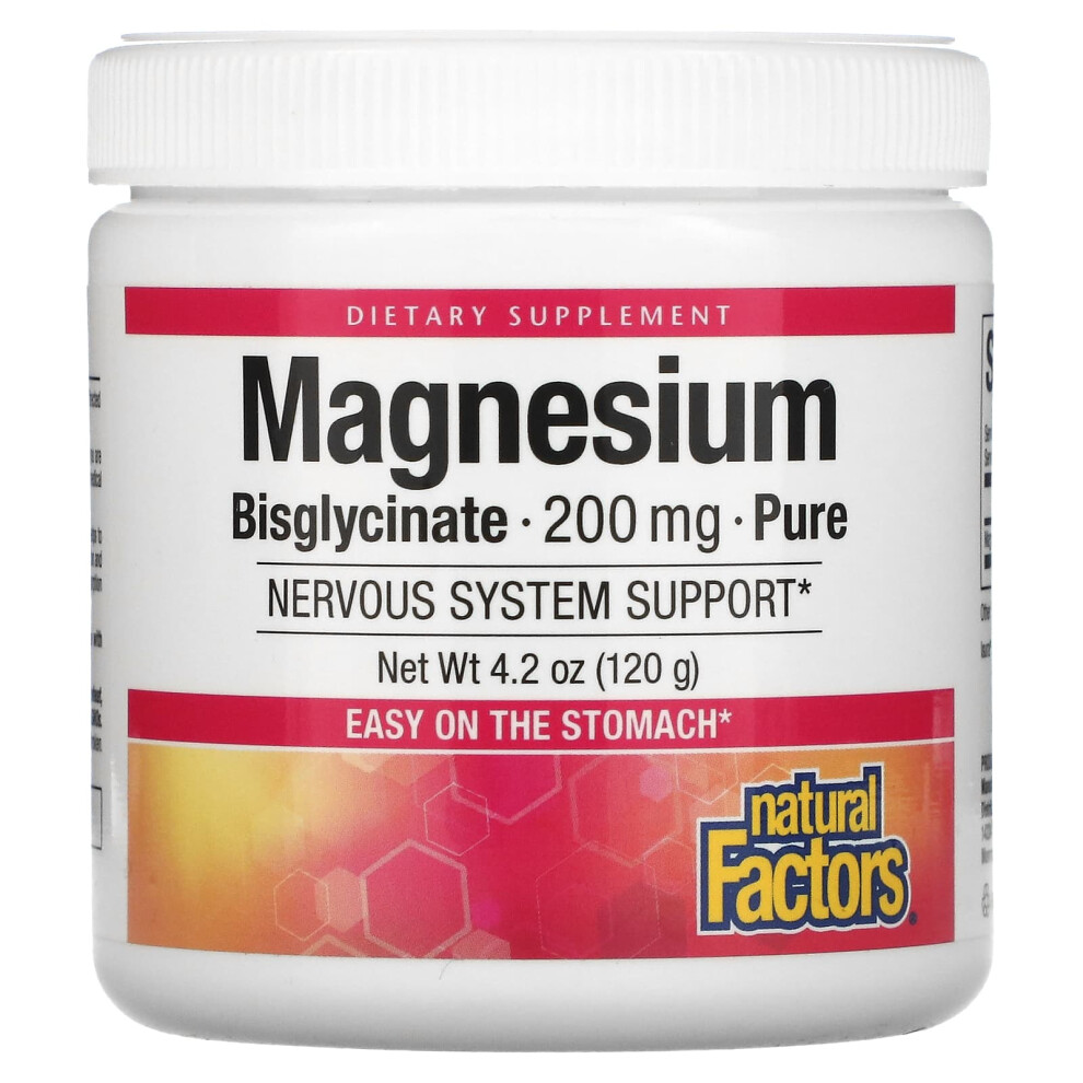 Natural Factors , Magnesium Bisglycinate, Pure, 200 Mg, 4.2 Oz (120 G)