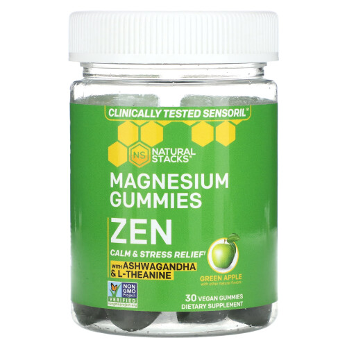 Natural Stacks, Magnesium-Gummis, Zen, Grünapfel, 30 Vegane Gummis