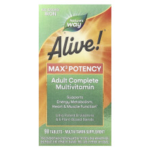 Nature's Way, Alive! Max3 Potenz, Adult Komplettes Multivitamin, Ohne Zusatz von Eisen, 90 Tabletten