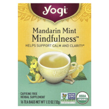 Yogi Tea, Pleine Conscience Menthe Mandarine, Sans Caféine, 16 Sachets de Thé, 1,12 oz (32 g)