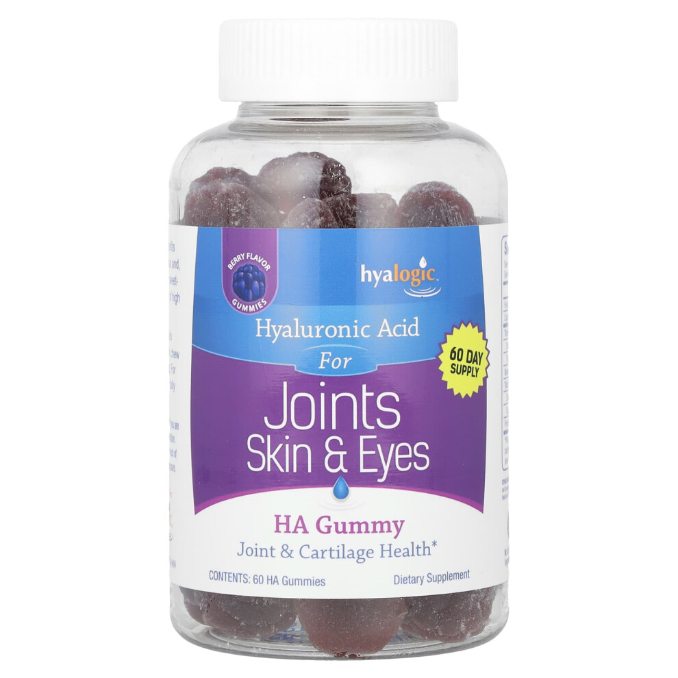 Hyalogic , Ha Gummy, Hyaluronic Acid, Berry, 60 Gummies