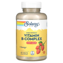 Solaray, Hochdosiertes Vitamin B-Komplex Kautabletten, Natürlich Erdbeere, 50 Tabletten