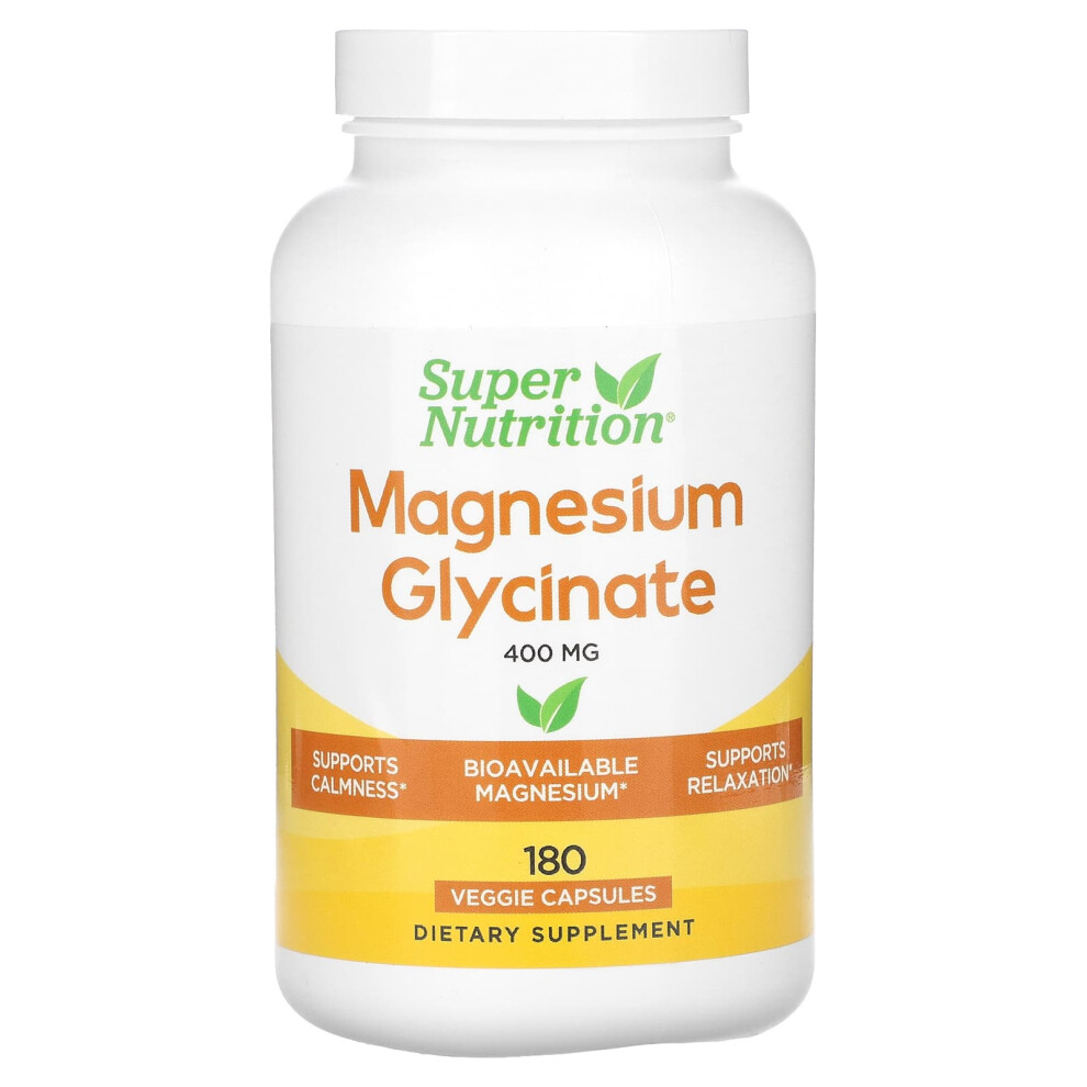 Super Nutrition , Magnesium Glycinate, 400 Mg, 180 Veggie Capsules (133 Mg Per Capsule)
