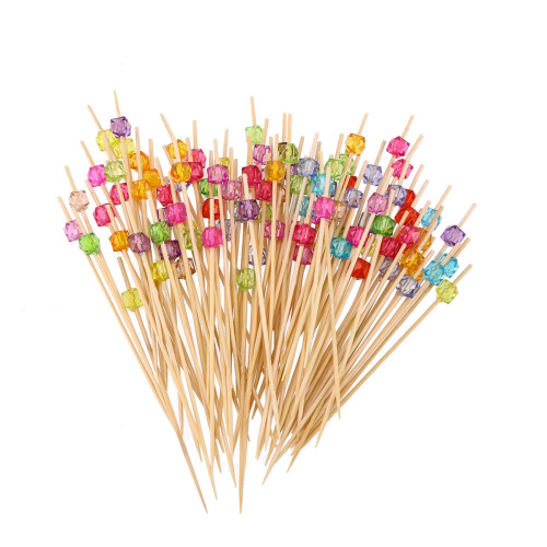 100Pcs Handmade Bamboo Cocktail Picks Fruit Toothpicks Assorted Colors