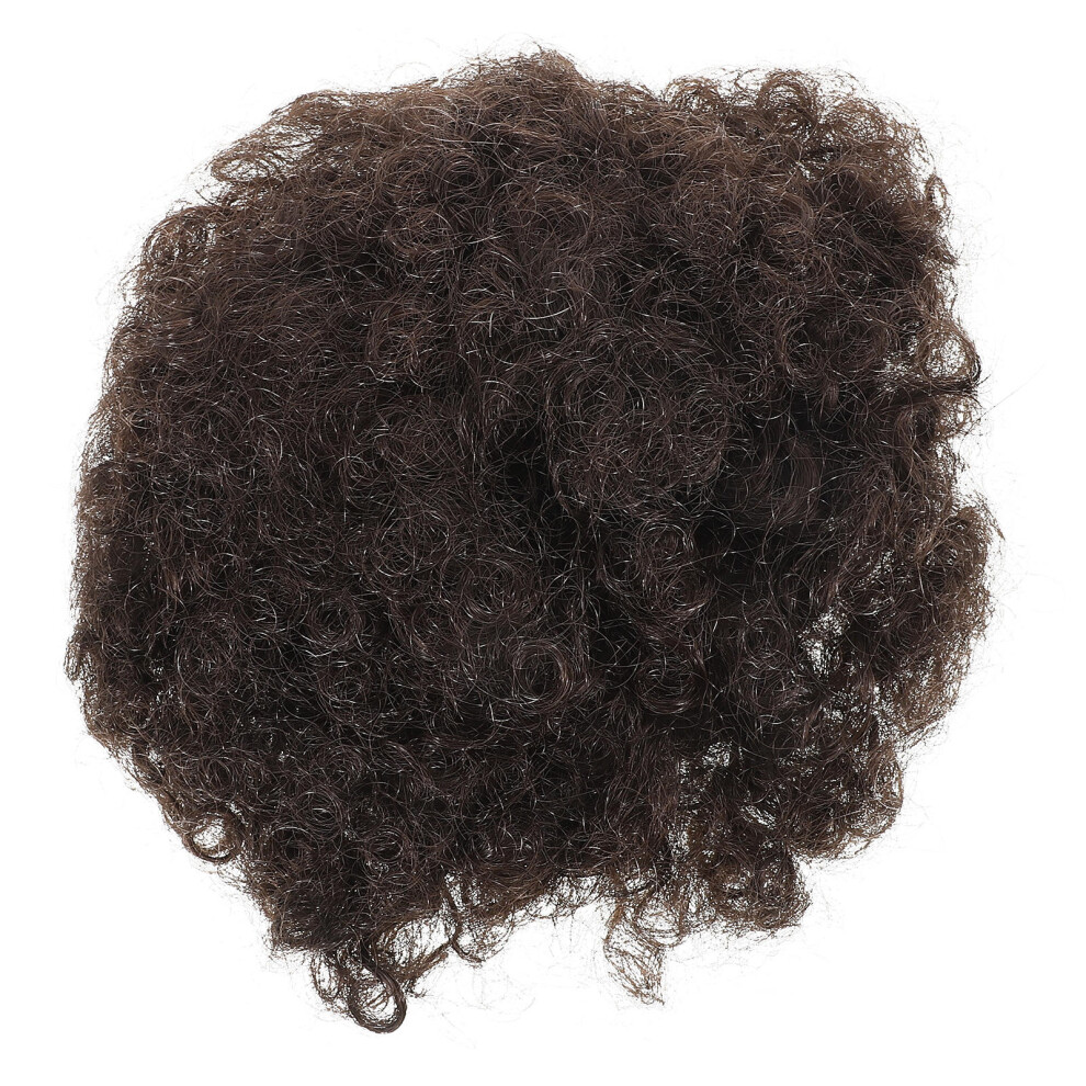 Vaguelly Unisex Brown African Drawstring Ponytail Human Hair Clip-On Curly Bun