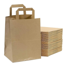 100 x Paper Bags with Flat Handle Brown Gift Party Carrier Bag All Sizes
