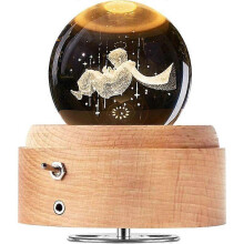Crystal Ball Music Box, 360 Rotating Wooden Music Box with Light, Gift for Christmas, Thanksgiving