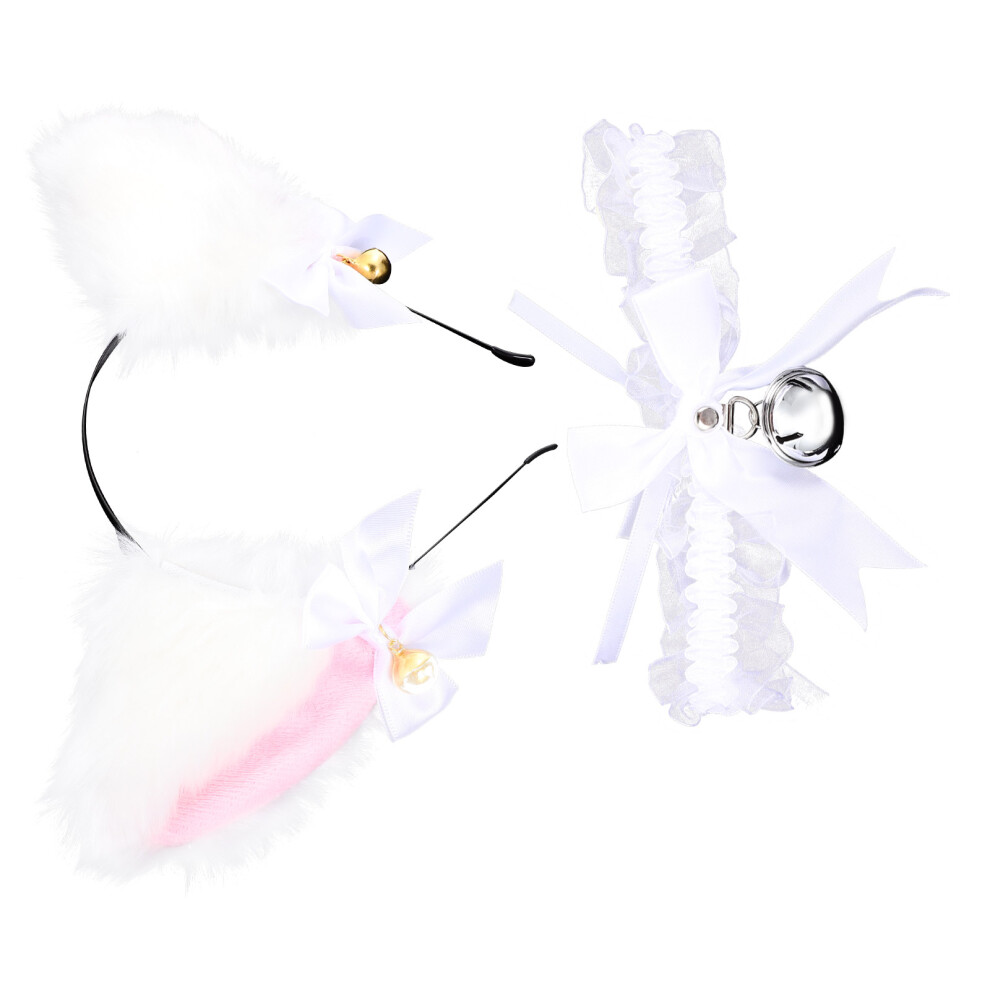 1 Set Cat Ears Headband Hairpin Fabric Bow Tie White-image-OPC-PJV26FR-NEW