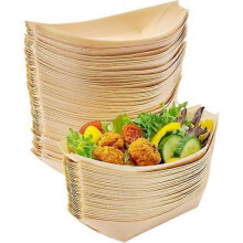 8 Inch Large Disposable Bamboo Plates, 100-Pack - Biodegradable Sushi Boats, Serving Tray, Wood Paper Plates