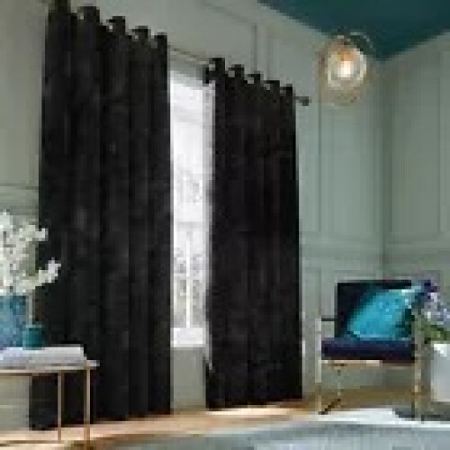 (Black Velvet) 90" width 90" drop - Velvet Curtains Ring top Eyelet Ready Made Lined Pair Panel Crushed 1