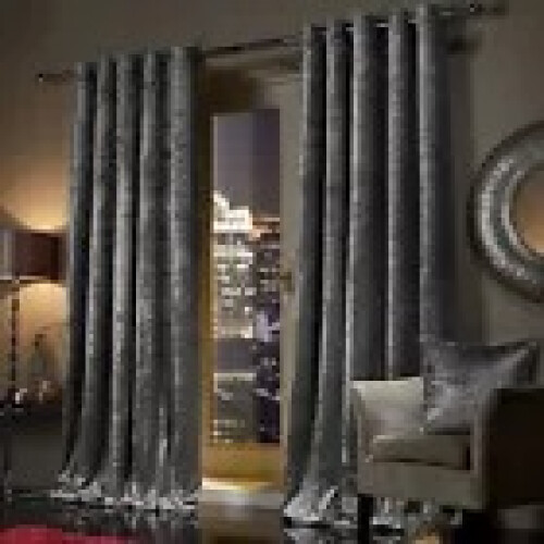 (Grey Velvet) 90" width 90" drop - Velvet Curtains Ring top Eyelet Ready Made Lined Pair Panel Crushed 2
