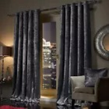 (Charcoal Velvet) 90" width 90" drop - Velvet Curtains Ring top Eyelet Ready Made Lined Pair Panel Crushed