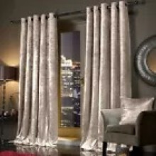 (Beige Cream Velvet) 90" width 90" drop - Velvet Curtains Ring top Eyelet Ready Made Lined Pair Panel Crushed