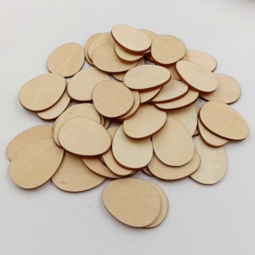 Egg Shape Wood Crafts Lime Wood 100pcs 1.2x0.9x0.1in 2