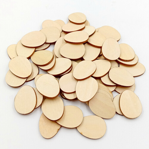 Egg Shape Wood Crafts Lime Wood 100pcs 1.2x0.9x0.1in 1